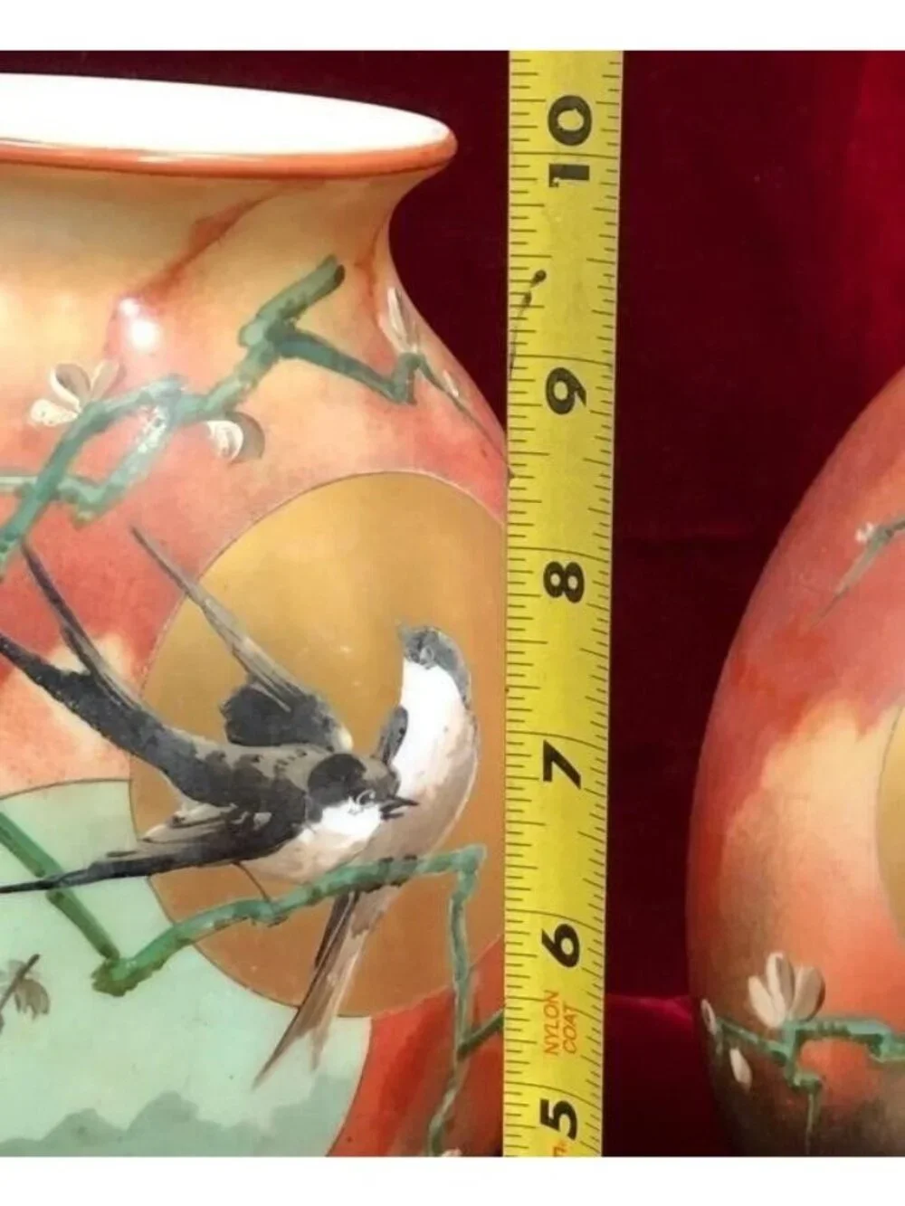 Antique Baccarat Daum Galle Opaline Art  Glass Vase Set Love Bird Apple Blossom